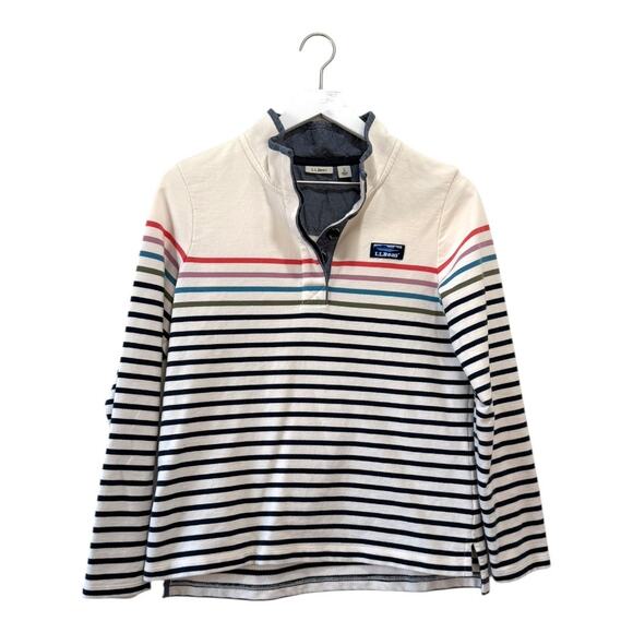 L.L. Bean Sweaters - L.L.Bean Striped Quarter Snap Pullover Cream Multicolor Cotton Top Size S